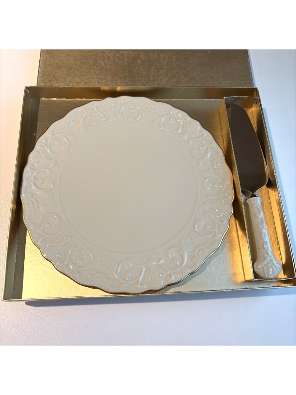 VTG Lenox Georgian Collection Cake Plate & Serving Knife Set New Original Box